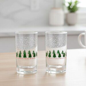 Vintage Libbey Christmas Highball Tumblers Glasses Cups Tree Snowfall Trees